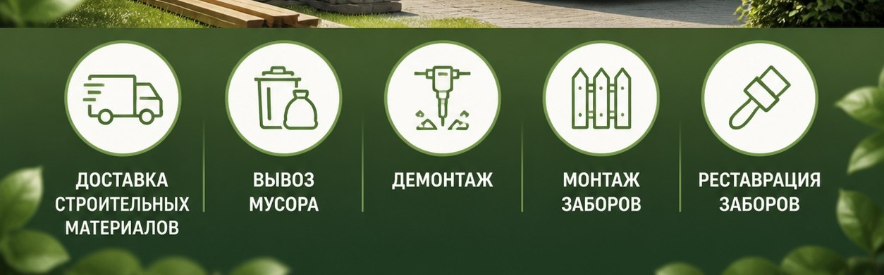 Вывоз и сортировка мусора, демонтаж, монтаж и реставрация заборов